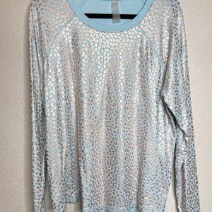 Zuda Foil Printed Baby Blue Pullover with Rose Gold Animal Detail XL